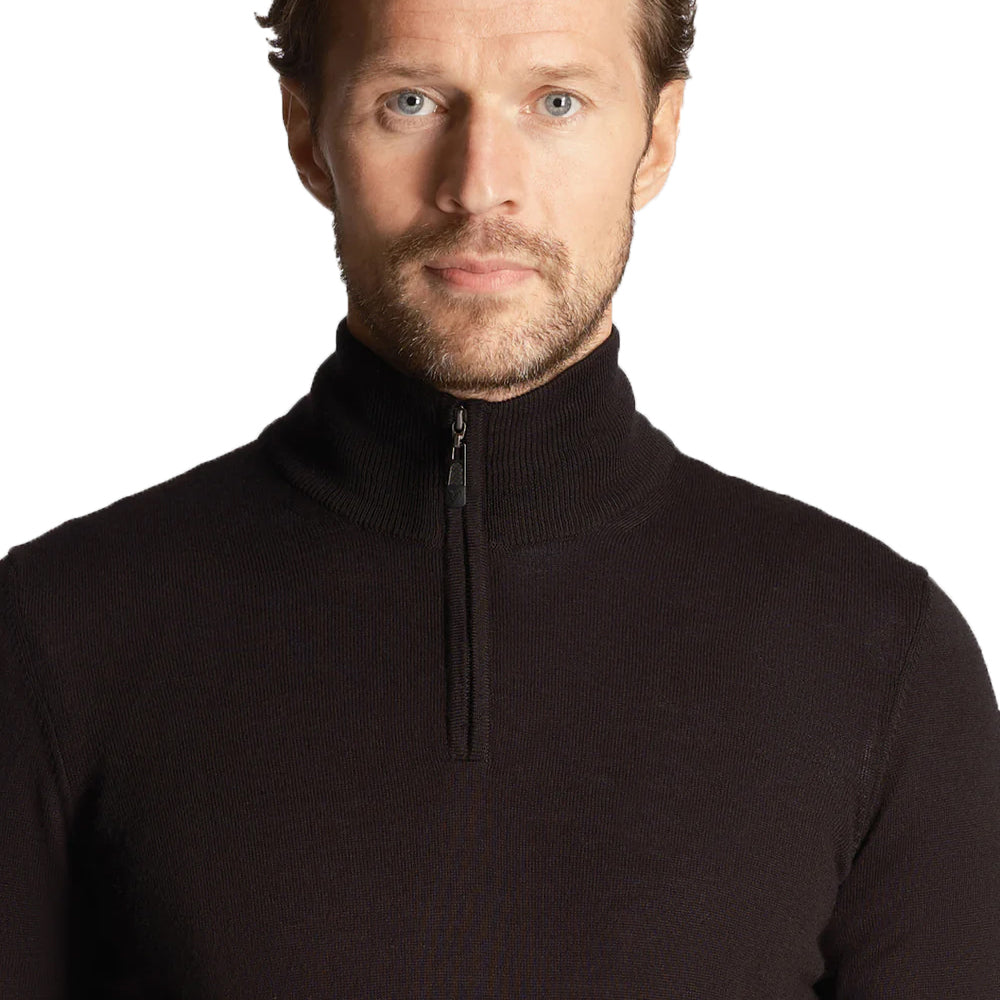Lyle & Scott Tonal Eagle Merino 1/4 Zip Pullover - Jet Black