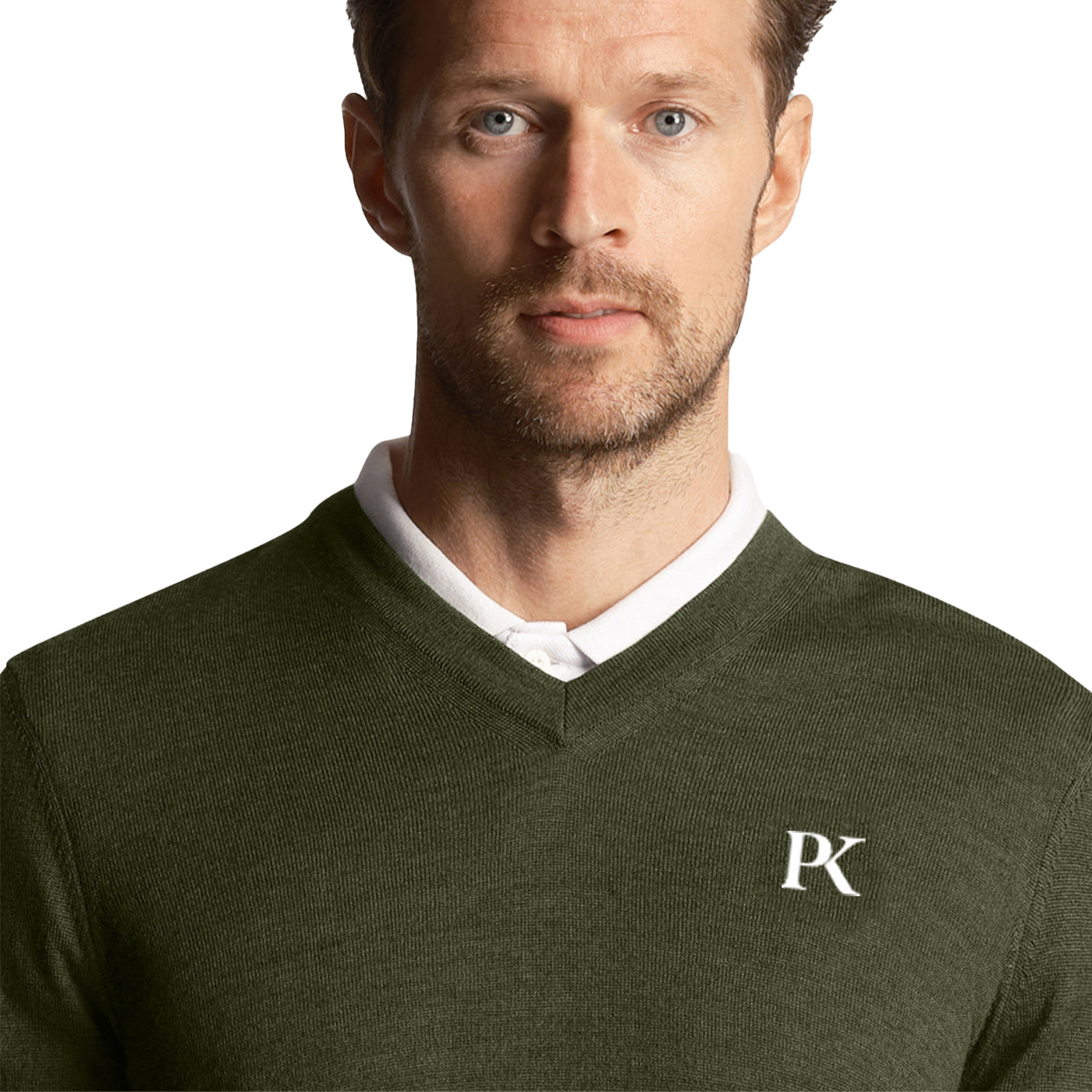 Lyle & Scott Tonal Eagle V Neck Knit - Cactus Green