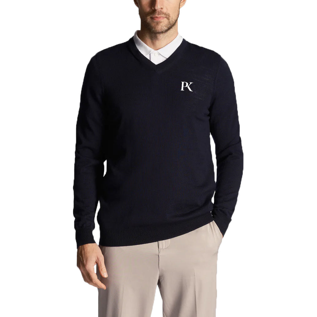 Lyle & Scott Tonal Eagle V Neck Knit - Dark Navy