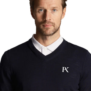 Lyle & Scott Tonal Eagle V Neck Knit - Dark Navy