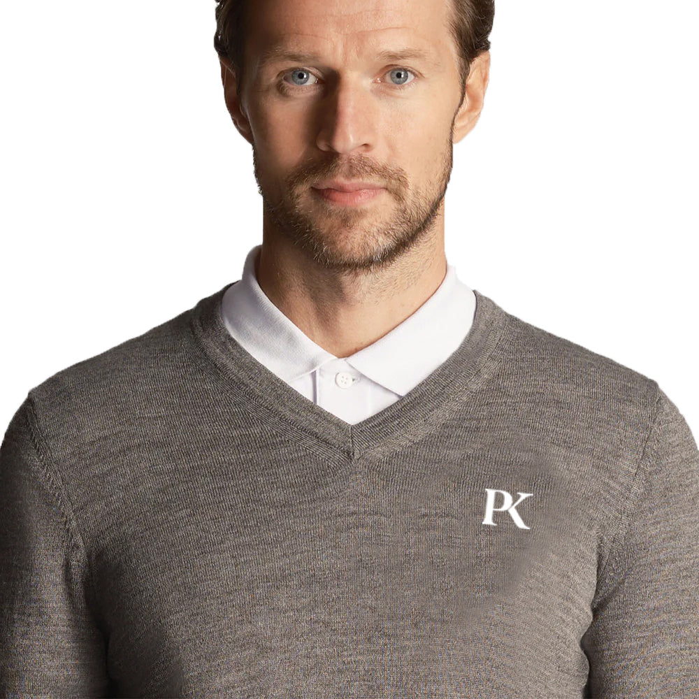Lyle & Scott Tonal Eagle V Neck Knit - Mid Grey Marl