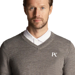 Lyle & Scott Tonal Eagle V Neck Knit - Mid Grey Marl