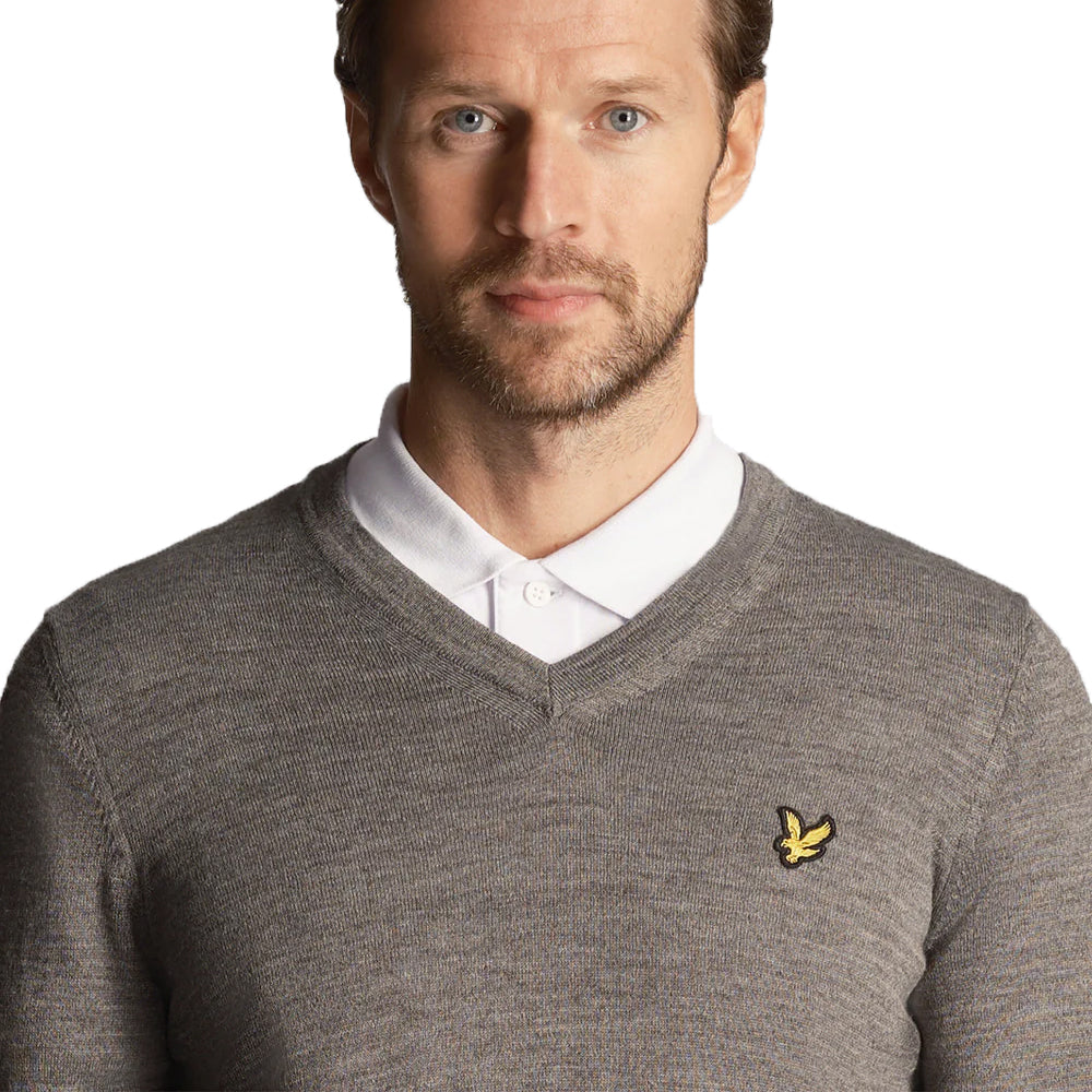 Lyle & Scott Golf V Neck Pullover - Mid Grey Marl