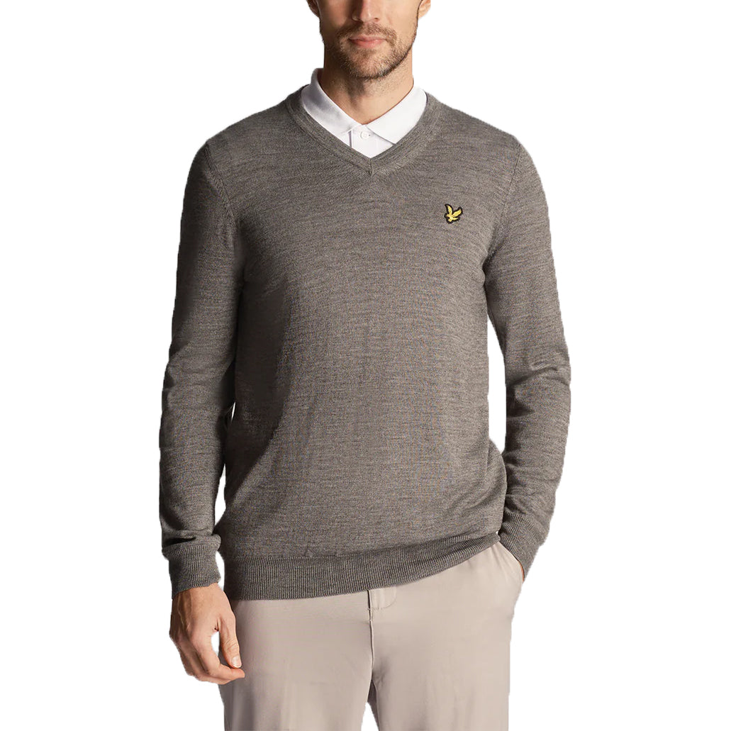 Lyle & Scott Golf V Neck Pullover - Mid Grey Marl