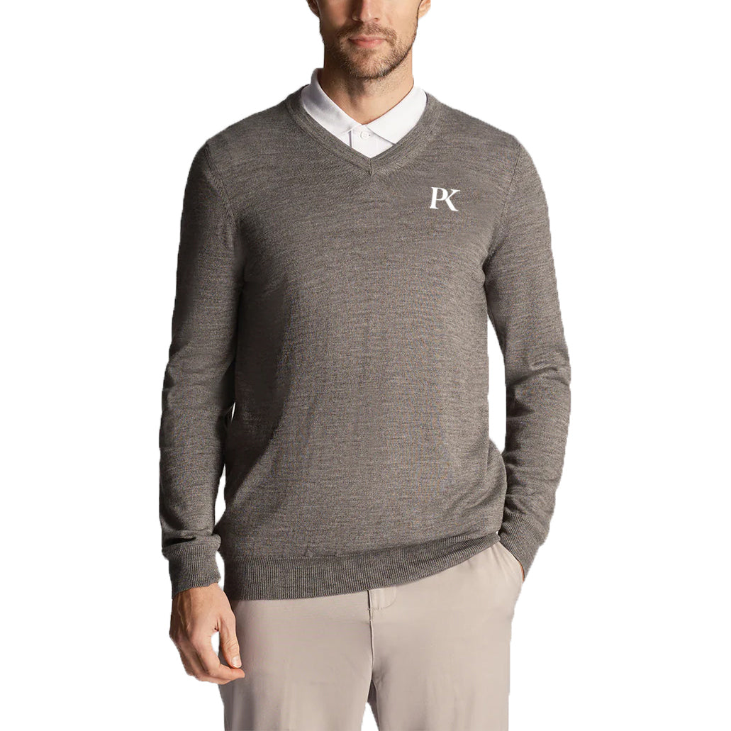 Lyle & Scott Tonal Eagle V Neck Knit - Mid Grey Marl