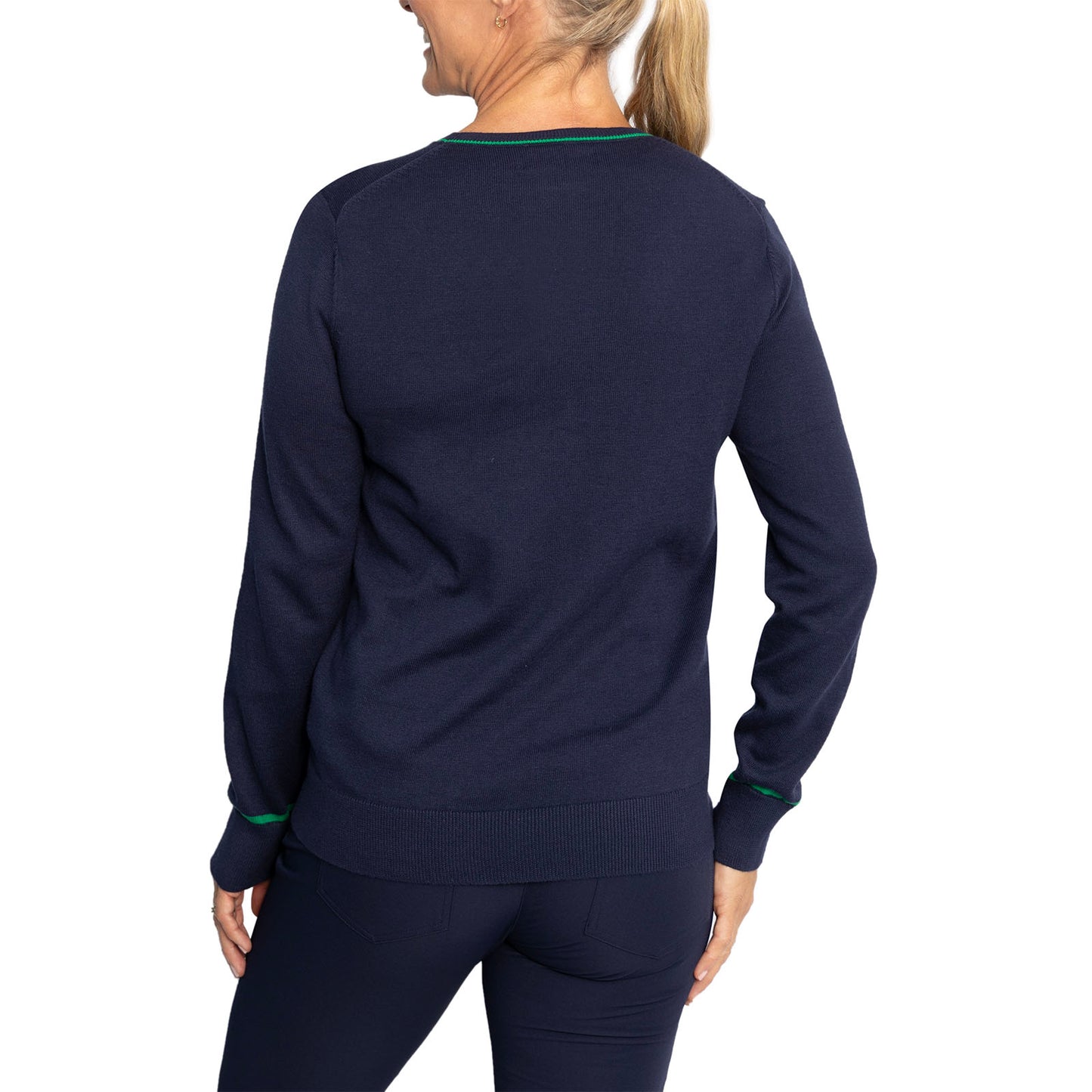 RLX Ralph Lauren Women's Cotton Blend Long Sleeve Pullover - French Navy/Cruise Green