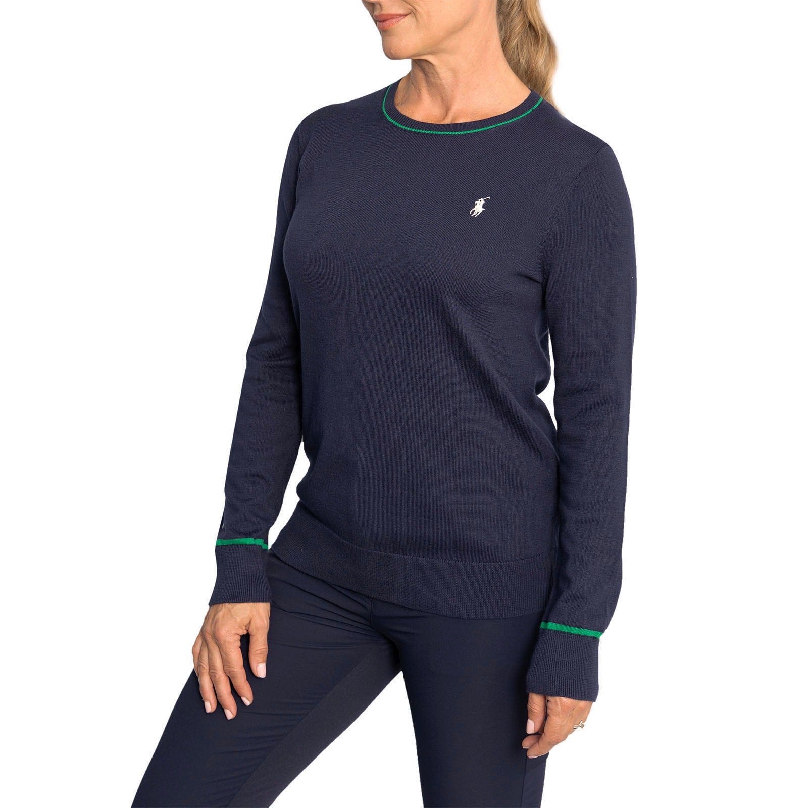 RLX Ralph Lauren Women's Cotton Blend Long Sleeve Pullover - French Navy/Cruise Green