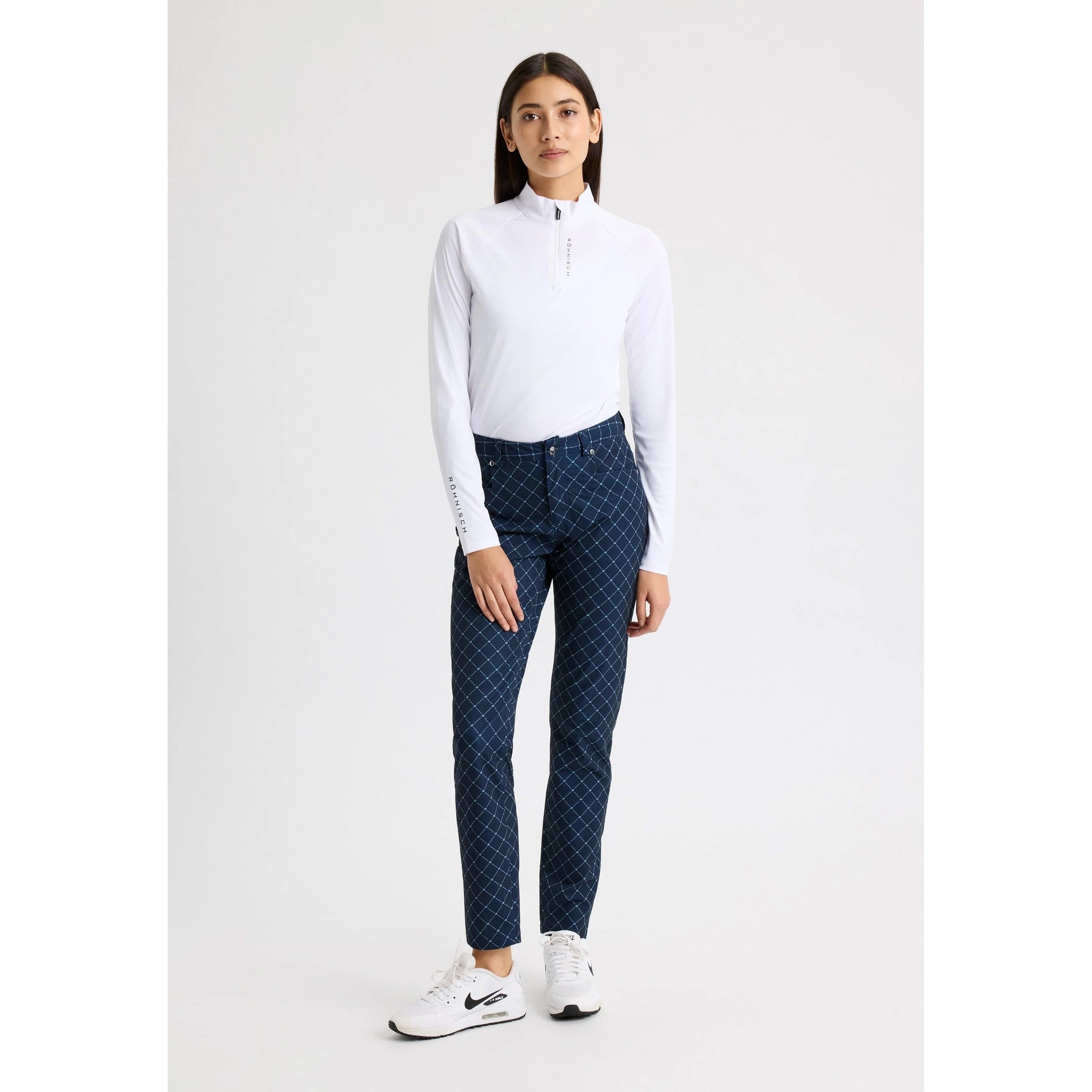 Rohnisch Women's Chie Comfort Golf Pants - Micro R Check Navy