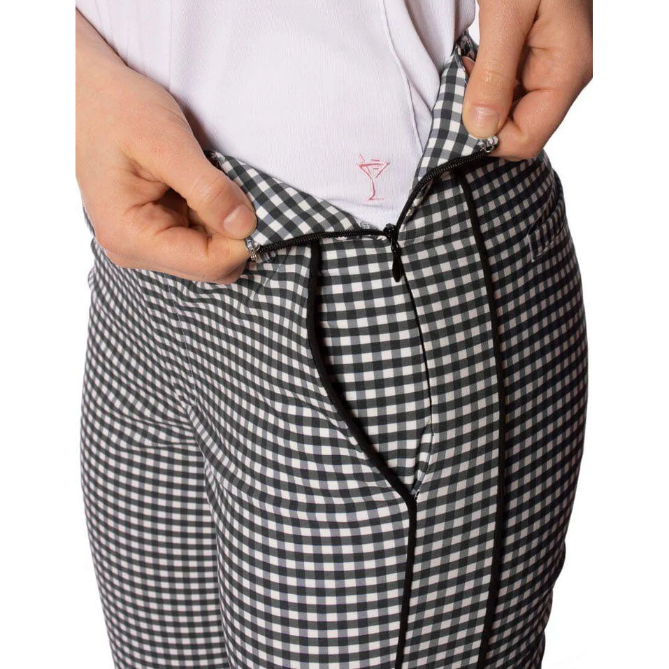 Golftini Women's Stretch Ankle Golf Pants - Black/White/Check