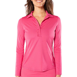 Golftini Women's Long Sleeve Ruffle Golf Shirt - Hot Pink