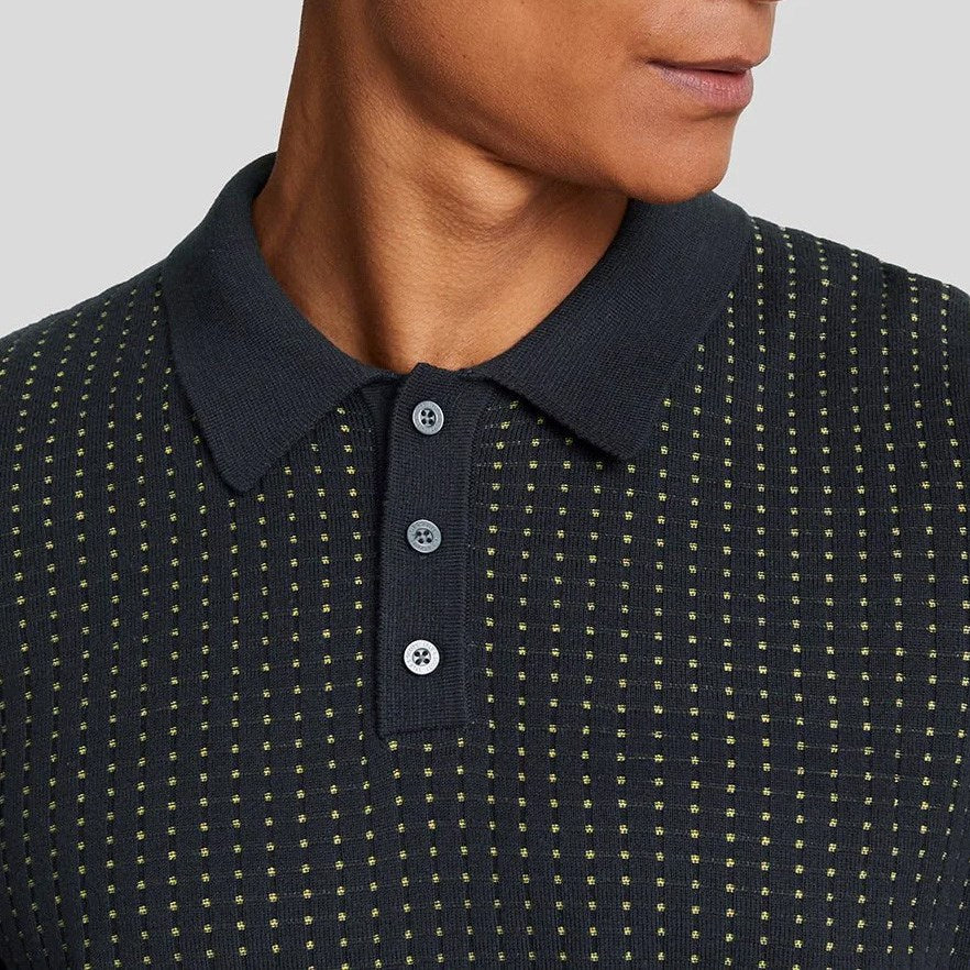 Lyle And Scott Golf Knitted Grid Polo Shirt - Dark Navy