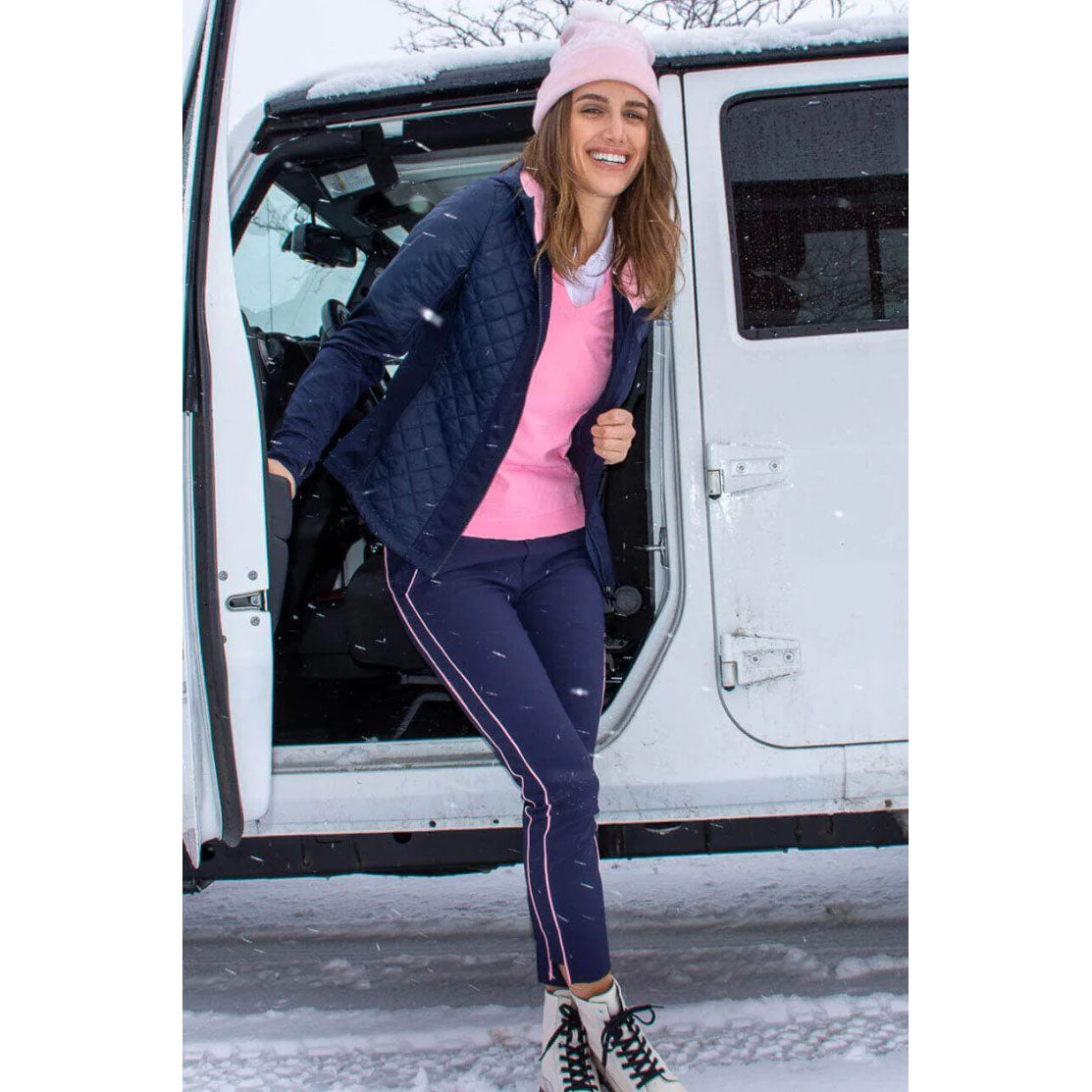 Golftini Women's Hooded Wind Breaker Jacket - Navy/Light Pink