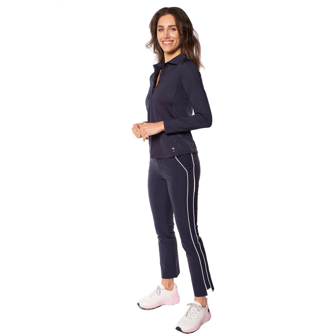 Golftini Women's Long Sleeve Ruffle Golf Shirt - Navy