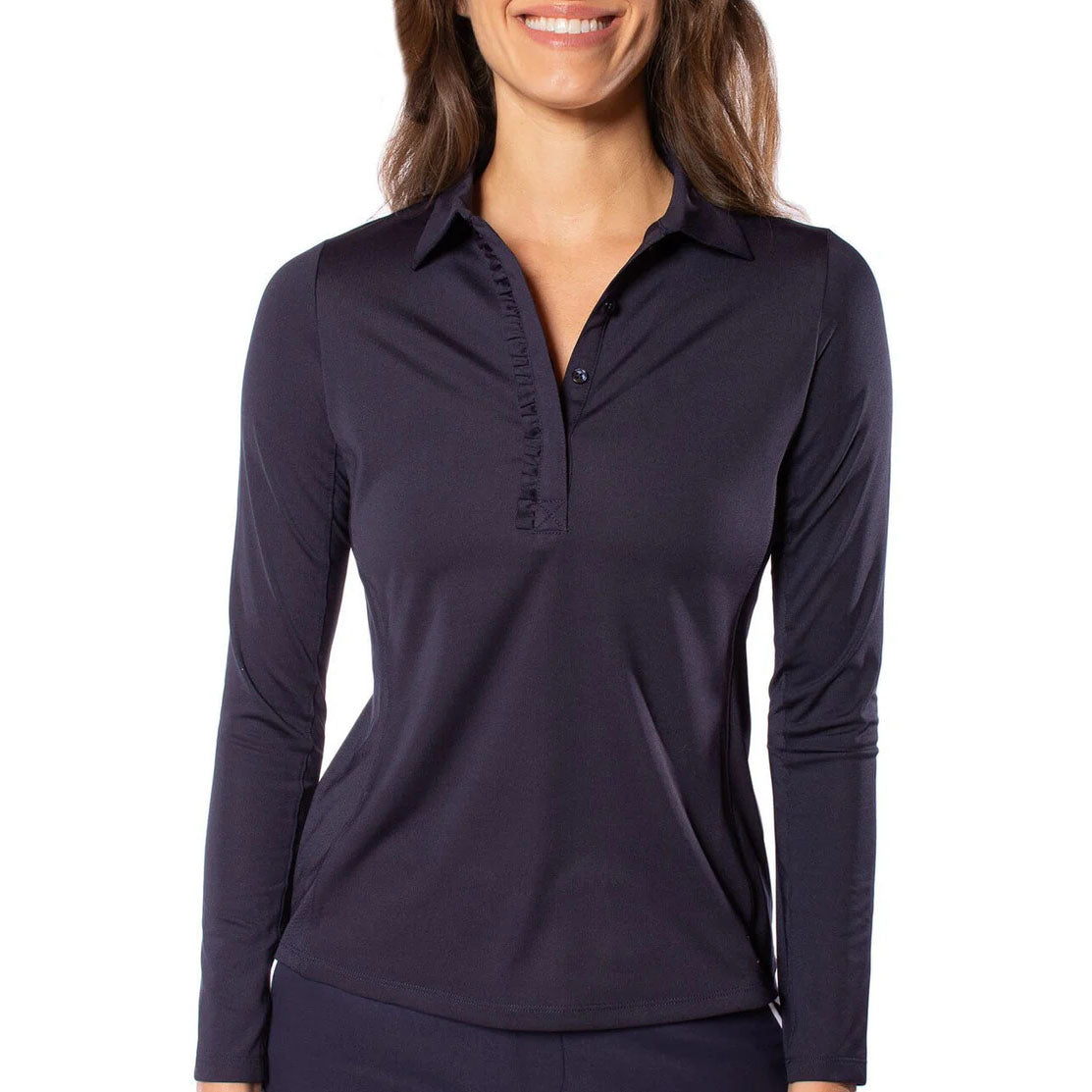 Golftini Women's Long Sleeve Ruffle Golf Shirt - Navy