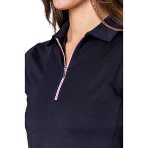 Golftini Women's Short Sleeve Zip Golf Shirt - Navy/Pink