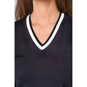 Golftini Women's Fashion V-Neck Sweater - Navy/White