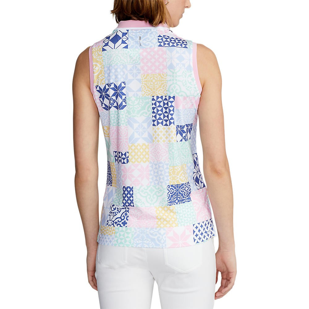 RLX Ralph Lauren Women's Printed Airflow Performance Sleeveless Golf Polo Shirt - Stamped Geo Patchwork
