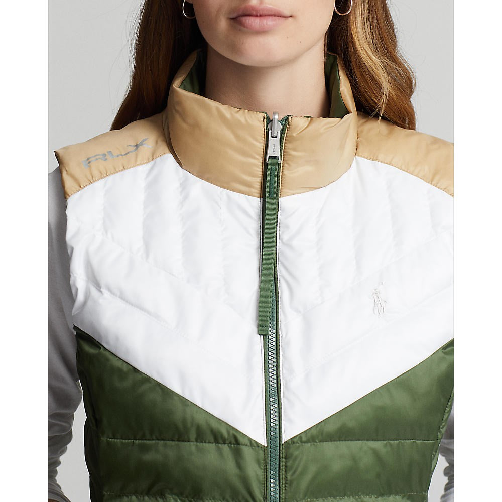 RLX Ralph Lauren Women's Water-Resistant Reversible Quilted Vest - Shamrock/White/Vintage Khaki