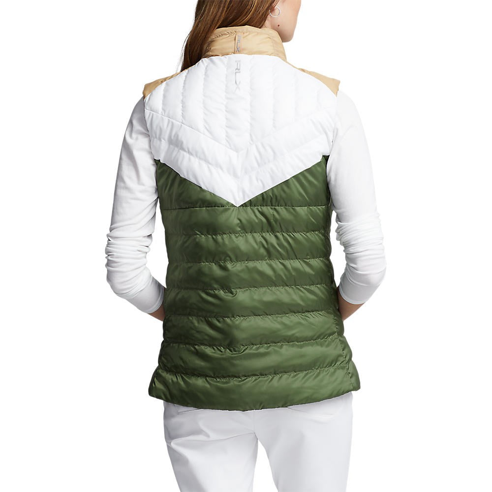 RLX Ralph Lauren Women's Water-Resistant Reversible Quilted Vest - Shamrock/White/Vintage Khaki