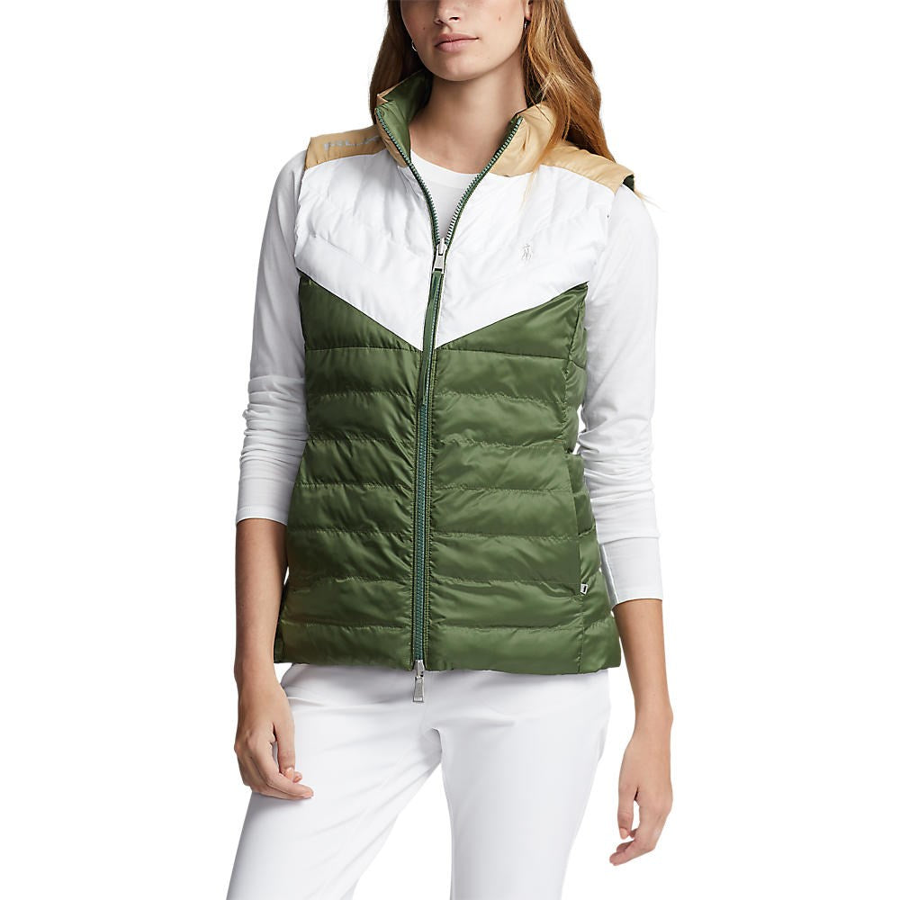 RLX Ralph Lauren Women's Water-Resistant Reversible Quilted Vest - Shamrock/White/Vintage Khaki