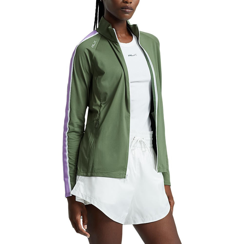 RLX Ralph Lauren Women's Arm Stripe Full Zip Golf Jacket - Shamrock/New Hibiscus