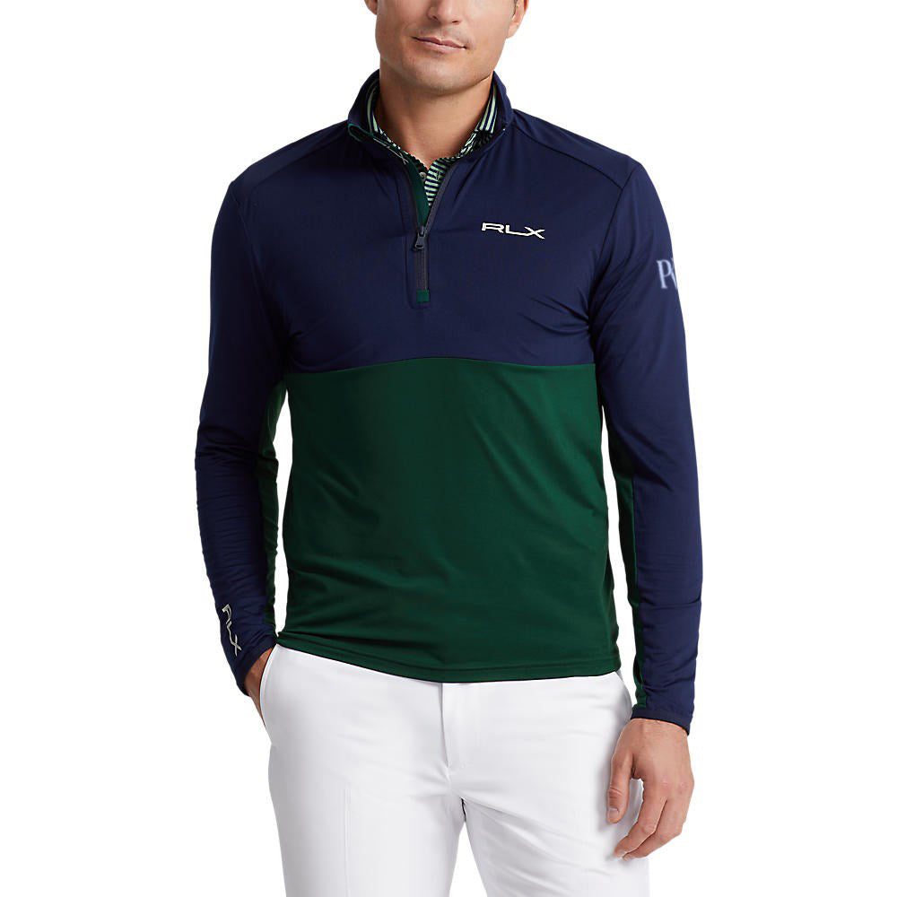 RLX Ralph Lauren Peached Airflow Jersey 1/4 Zip Midlayer - Hunt Club Green/French Navy