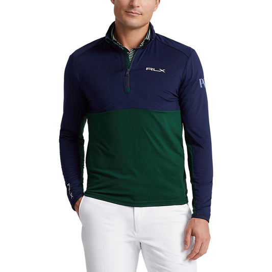 RLX Ralph Lauren Peached Airflow Jersey 1/4 Zip Midlayer - Hunt Club Green/French Navy