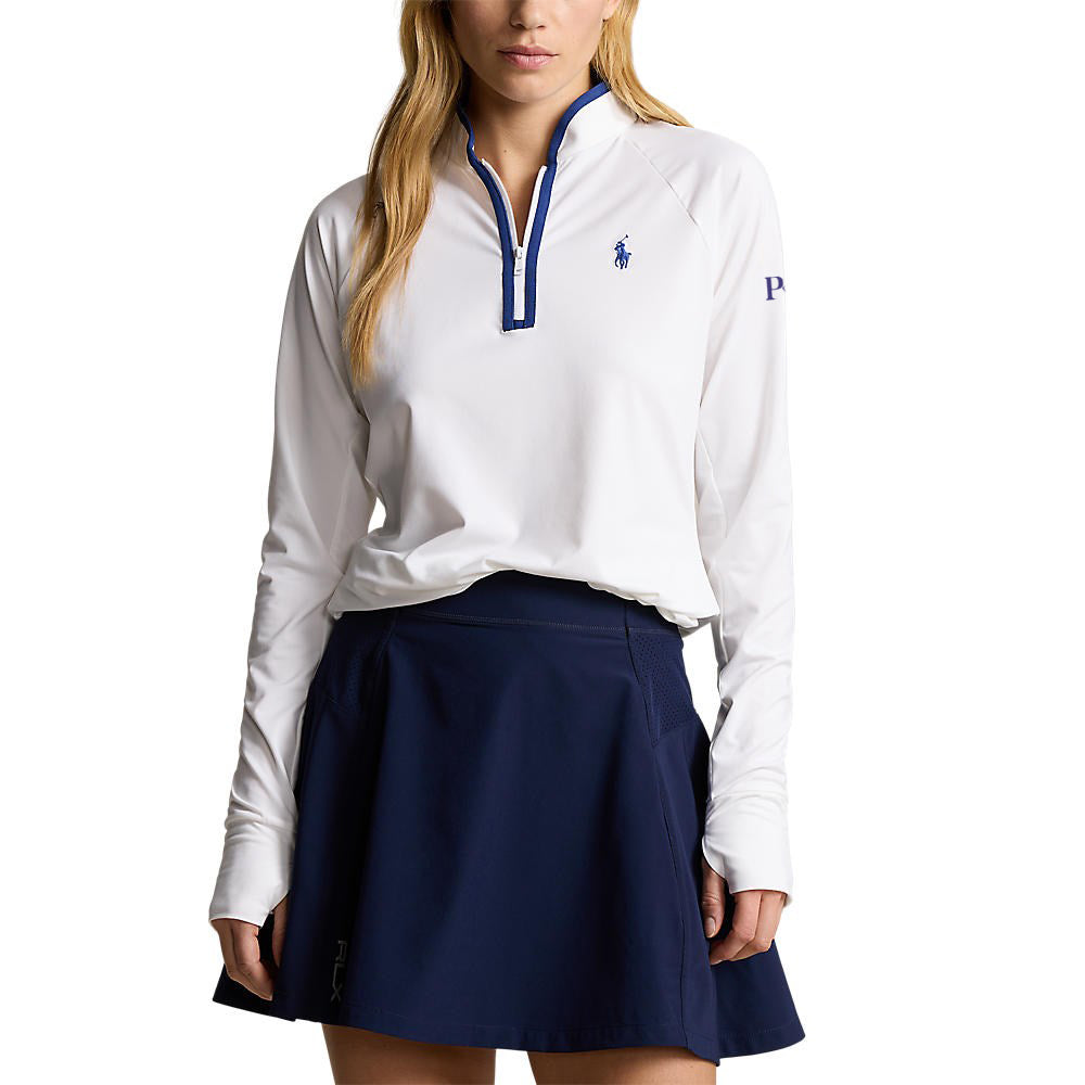 RLX Ralph Lauren Women's Jersey Quarter Zip Golf Pullover - Ceramic White/Navy
