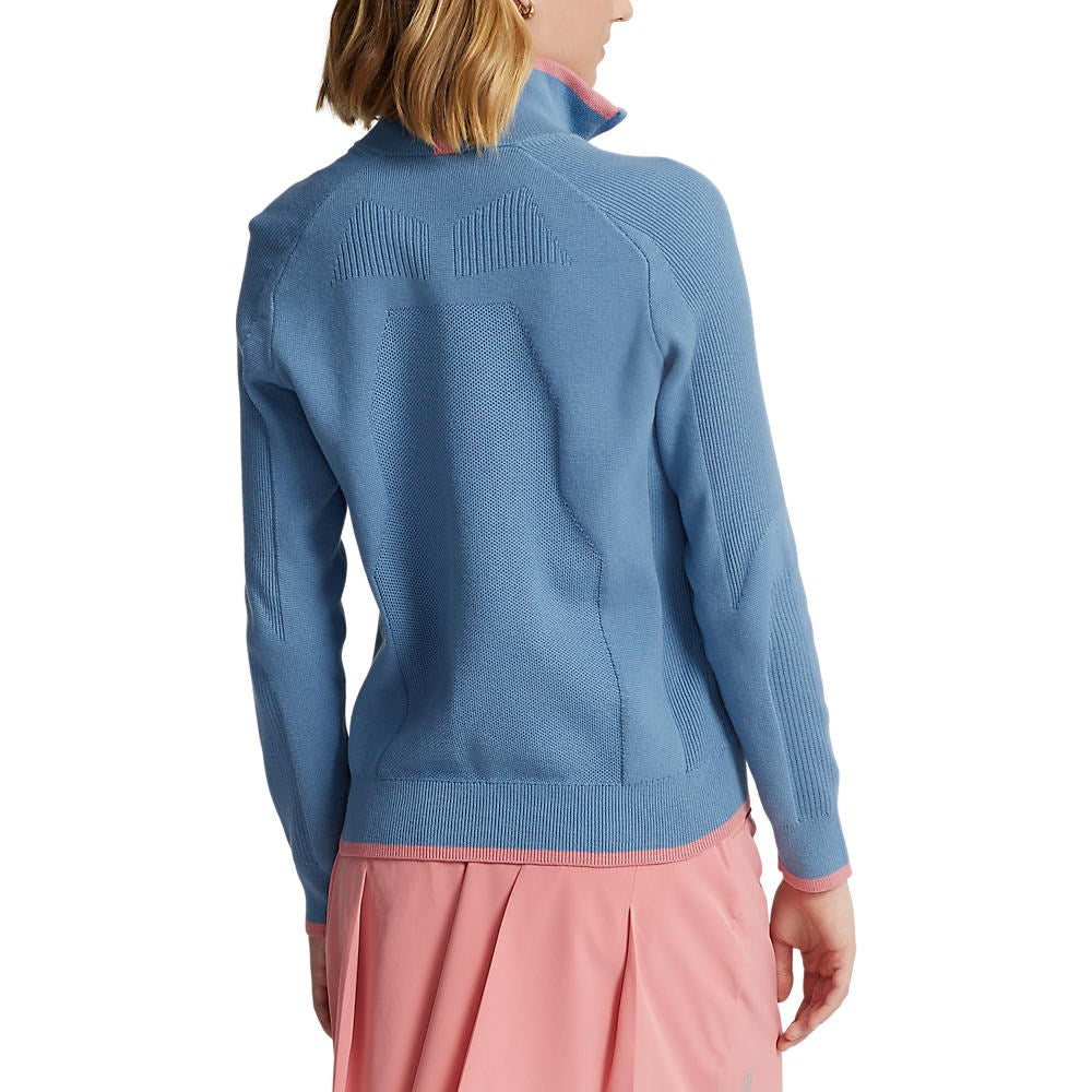 RLX Ralph Lauren Women's Coolwool 1/4 Zip Pullover - Hatteras Blue/Desert Pink