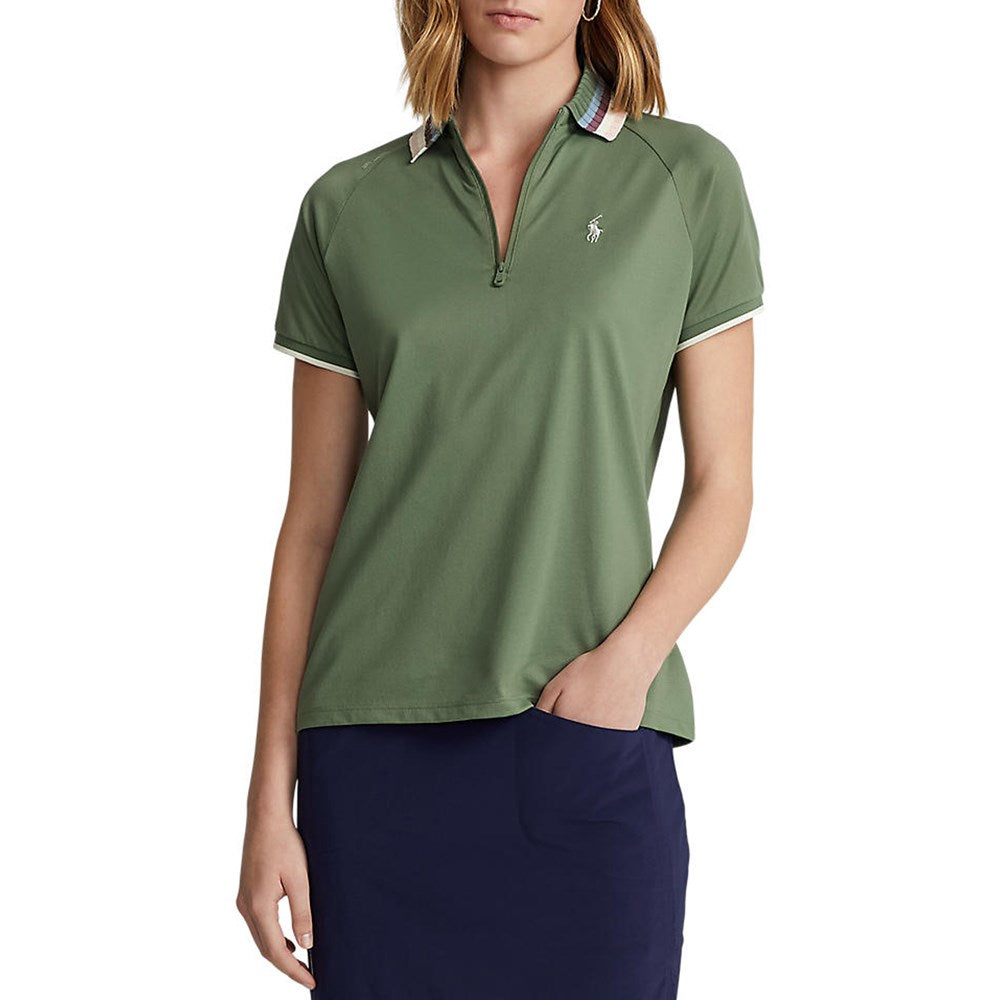 RLX Ralph Lauren Women's Tour Pique 1/4 Zip Golf Shirt - Cargo Green Multi
